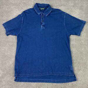 Orvis Indigo Dyed Polo Shirt Men's Large Blue Chambray Denim Rugby cotton